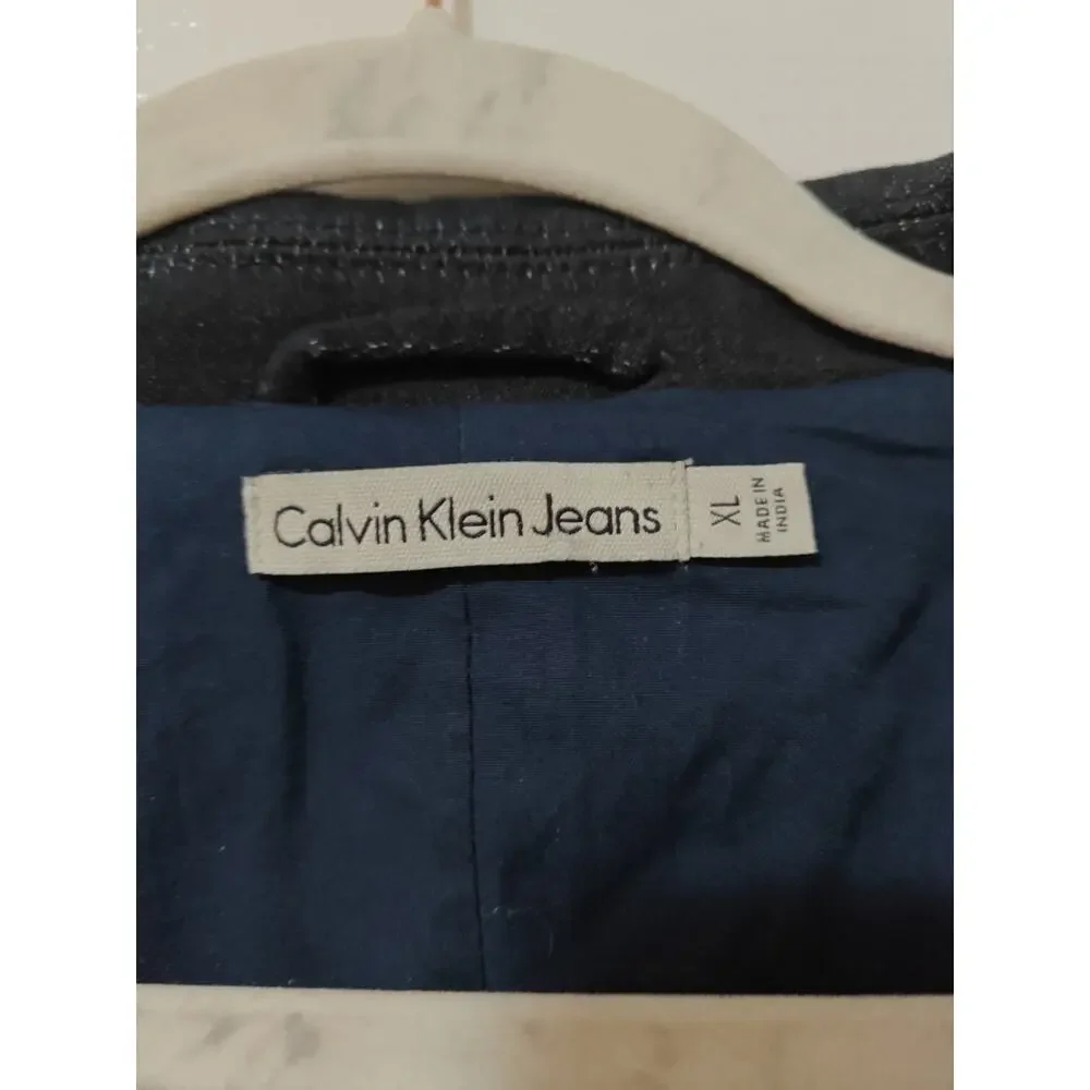 Calvin Klein Jeans Black Cotton Twill Zip Jacket Sz XL Minimalist EffortlessChic